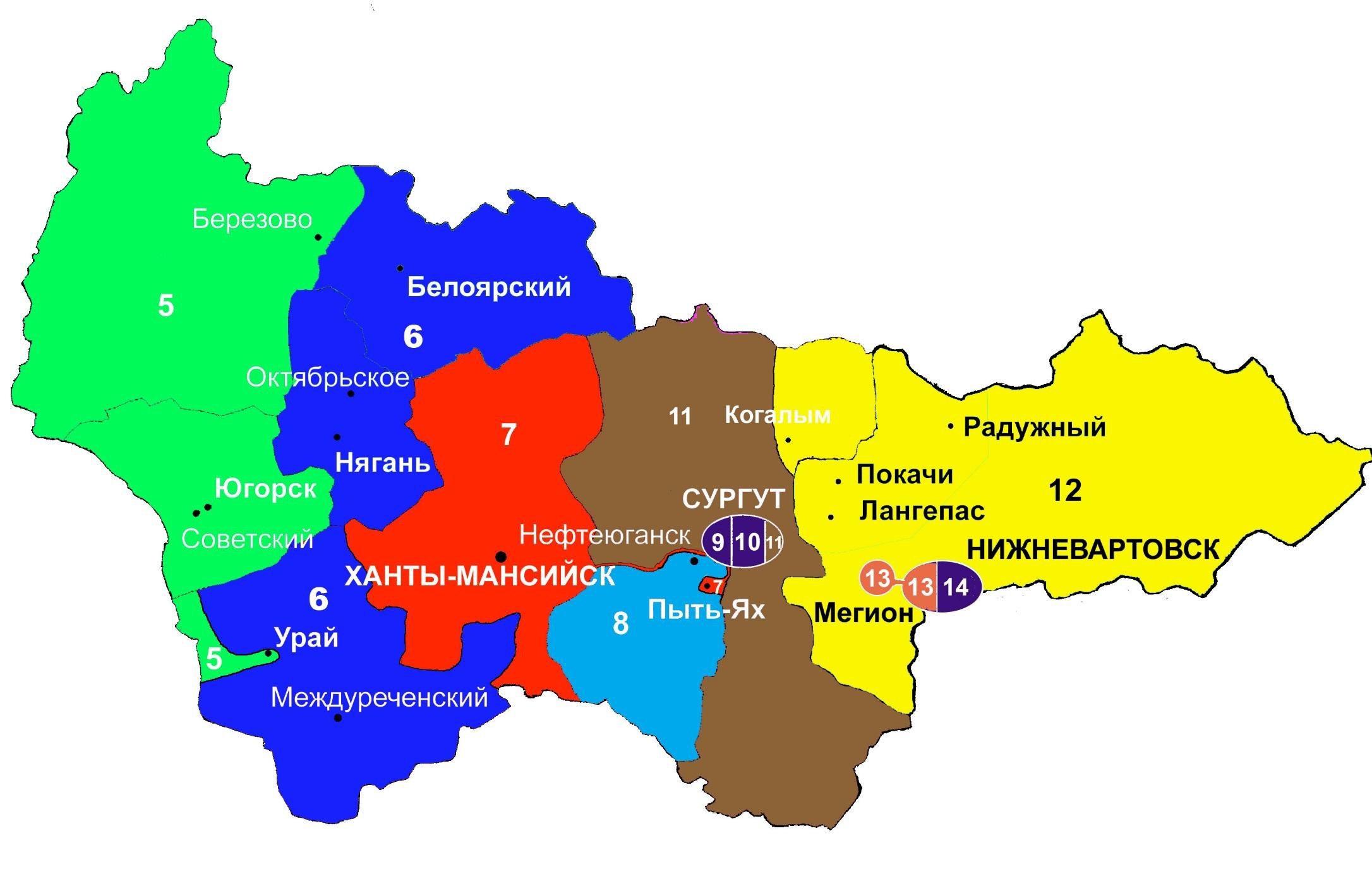 Карта ханты мансийского округа с городами и поселками