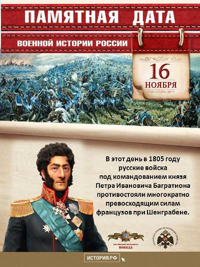 16 ноября 1805 года – памятная дата военной истории России.