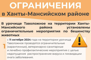 Внимание: Ветслужба Югры информирует об ограничениях в Ханты-Мансийском районе!