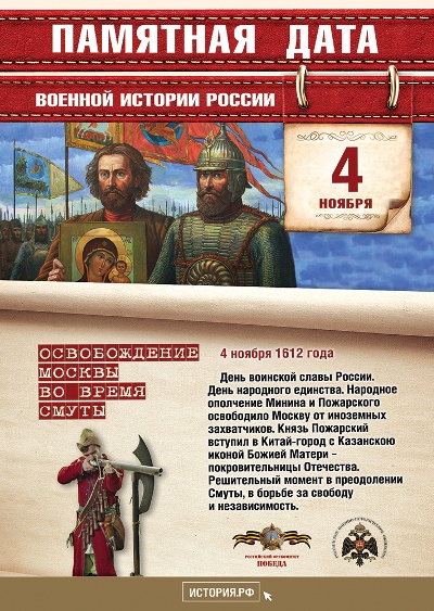 Освобождение Москвы во время смуты. 4 ноября 1612 год. День народного единства.