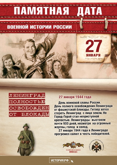 Ленинград полностью освобожден от блокады. 27 января 1944 года. День воинской славы России. 