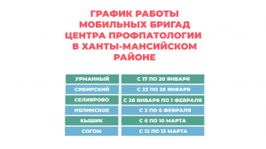 График работы мобильных бригад центра профпатологии в Ханты-Мансийском районе 