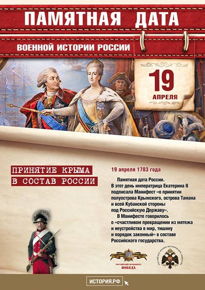 День принятия Крыма в состав России. 19 апреля 1783 года