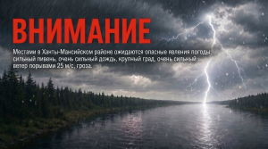 ⚠ До конца дня 8 июля, с сохранением в течении суткк 9 июля, местами в Ханты-Мансийском районе ожидаются опасные явления погоды: сильный ливень, очень сильный дождь, крупный град, очень сильный ветер порывами 25 м/с, гроза.