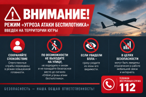 Внимание! Режим «Угроза атаки беспилотника» введен на территории Югры.